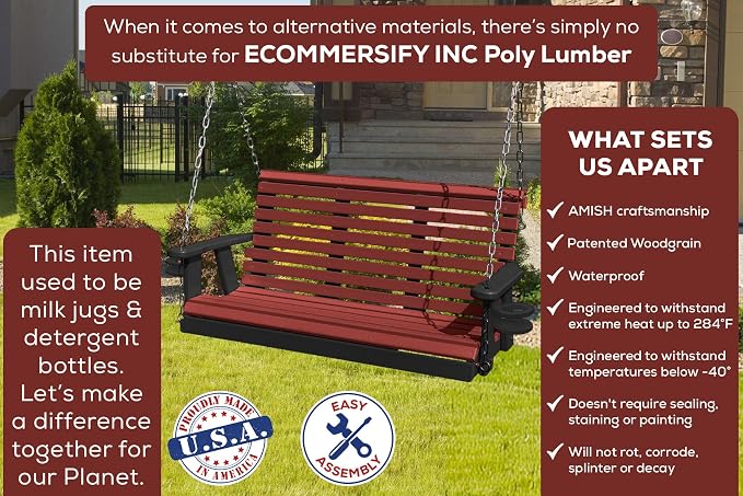 Poly Lumber Wood 5FT Porch Swing Amish Craftsmandship Made in USA HDPE - Image 3