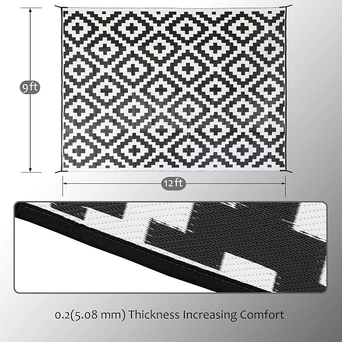SAND MINE Waterproof Outdoor Rug 9x12 ft, Plastic Reversible Rug, Modern Area - Image 2