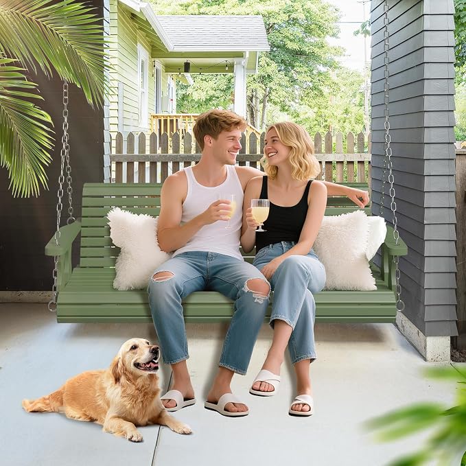 VINGLI Upgraded Patio Wooden Porch Swing - Image 5