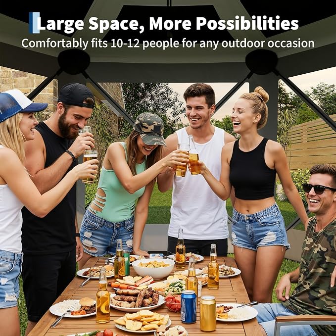 11.5x11.5FT 6-Sided Pop Up Gazebo Tent，One-Push Setup Canopy Tent - Image 5