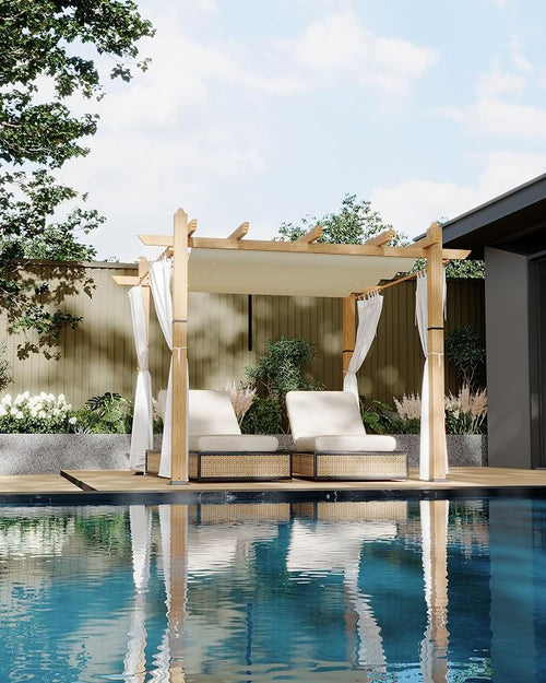 10x10 Ft Outdoor Pergola with Retractable Canopy Metal Gazebo Imitation - Image 2