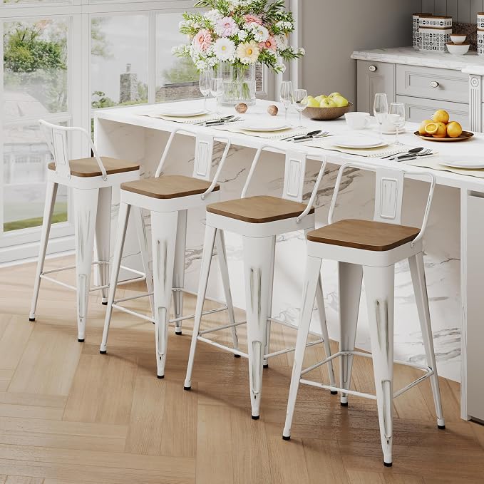Andeworld Bar Stools Set of 4 Counter Height Stools Industrial Metal Barstools - Image 3