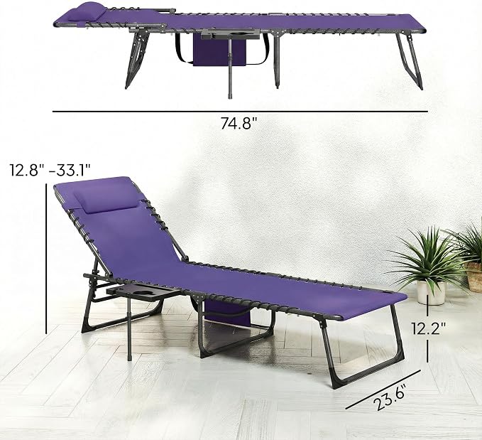 Outsunny Folding Chaise Lounge Chair Outdoor Tanning Chair - Image 3