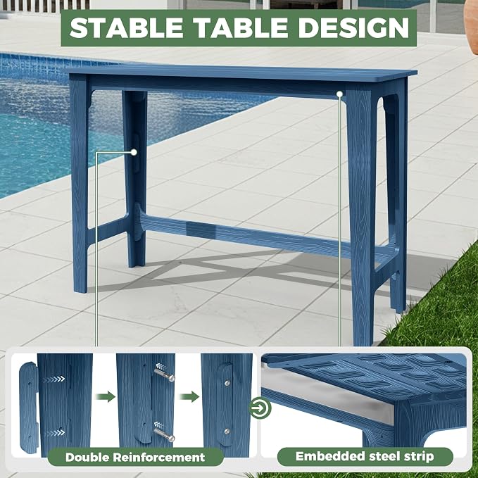 Outdoor Patio Bar Height Table and Tall Adirondack Chairs Set of 2, All-Weather - Image 5