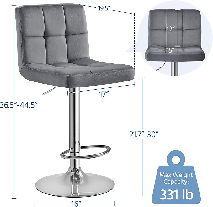 Yaheetech Bar Stools Set of 4, Velvet Fabric Swivel Barstools, Height - Image 3