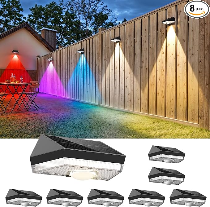 Solar Fence Lights, 9 Lighting Modes ＆ Color Changing Mode IP65 Waterproof by UGDLUCK