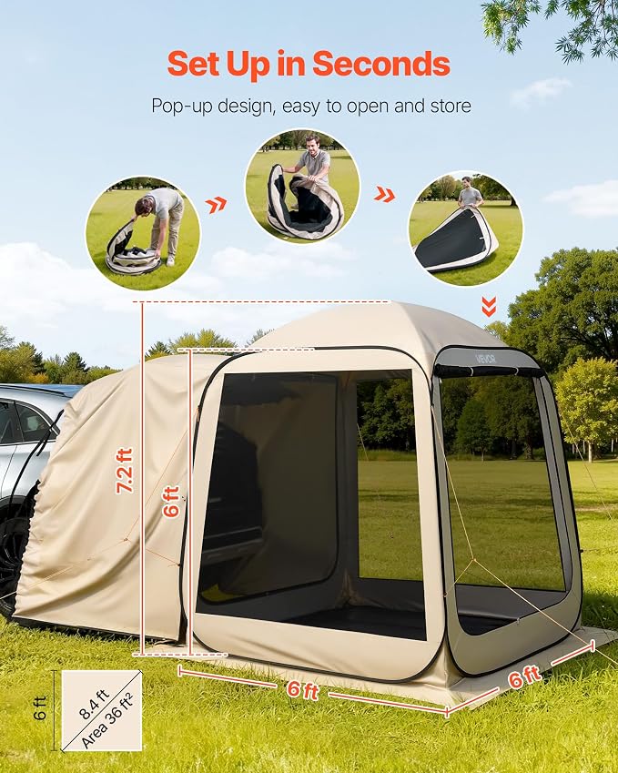 SUV Tailgate Tent VEVOR, 6 x 6 ft Pop-Up Screen House Canopy - Image 2