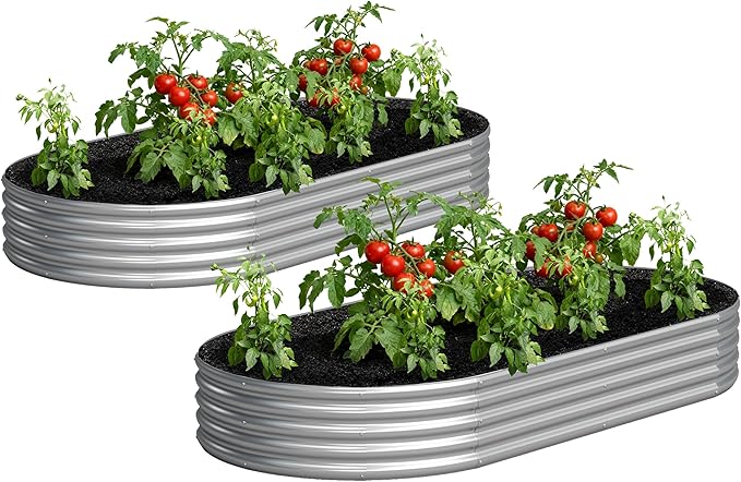 2PCS 8x4x1FT Galvanized Raised Garden Bed Kit, Vegetable Boxes-Oval Metal by Yortrek