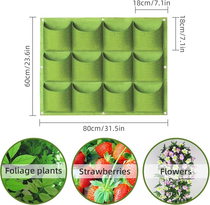 Hanging Planting Grow Bags, 12 Pockets Hanging Vertical Wall Planter Wall - Image 3