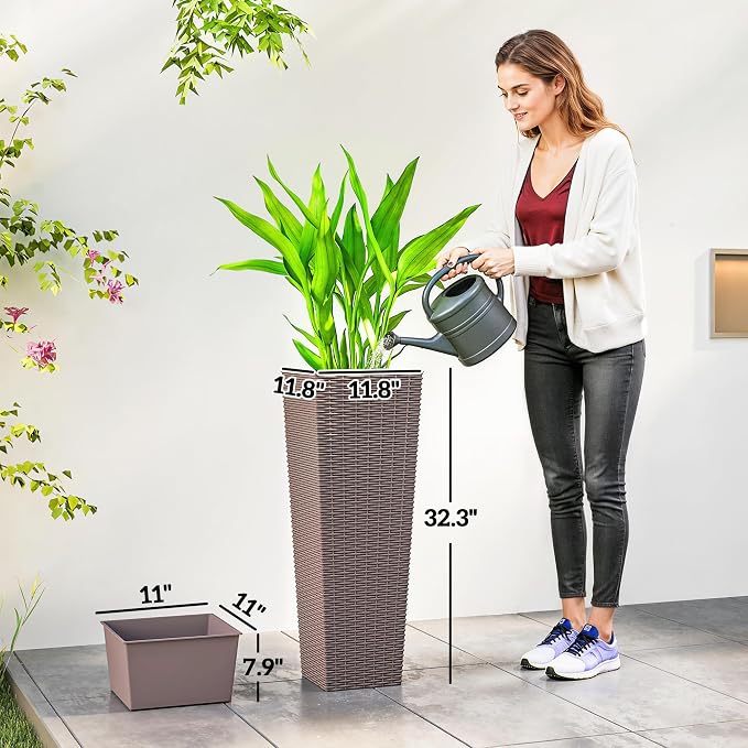 Outsunny 32 Inch Tall Planters for Outdoor Plants, Stackable Tapered Planters - Image 3