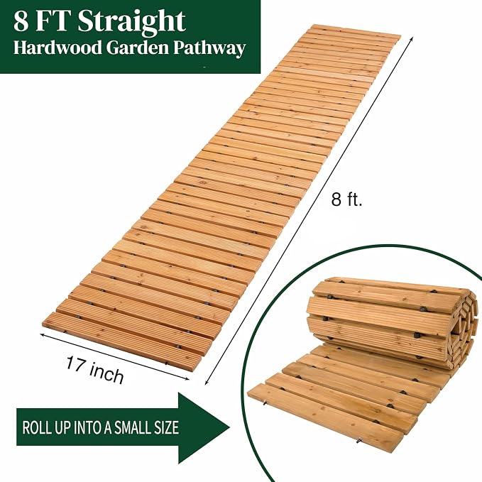 Plow & Hearth 8' Straight Outdoor Wooden Pathway | 17" Wide Rollout Outdoor - Image 2