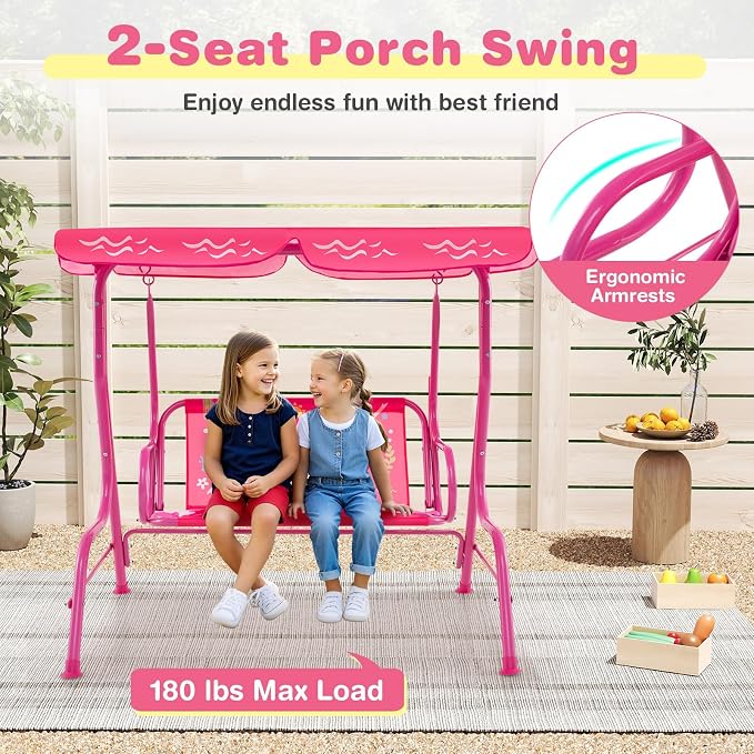 Costzon Kids Porch Swing, All-Weather Patio Swing Bench Hammock w/Adjustable - Image 3