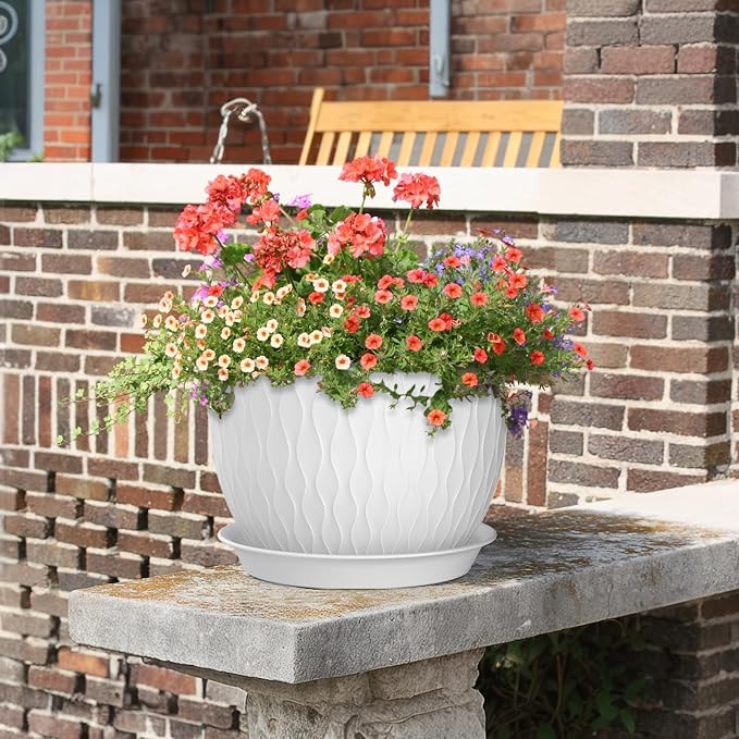 12/10/9 inch Large Plant Pots, 3 Pack Wide Flower Pots - Image 6
