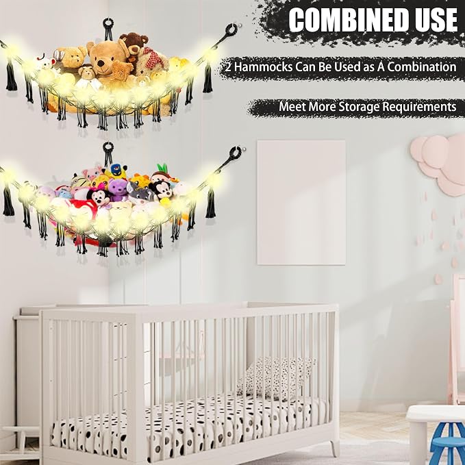 Stuffed Animal Hammock with LED Light, Large Stuffed Animals Storage Corner - Image 8