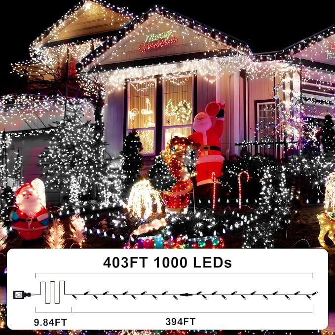 KNONEW 403FT 1000 LED Christmas Lights Outdoor String Light 8 Modes & Timer - Image 8