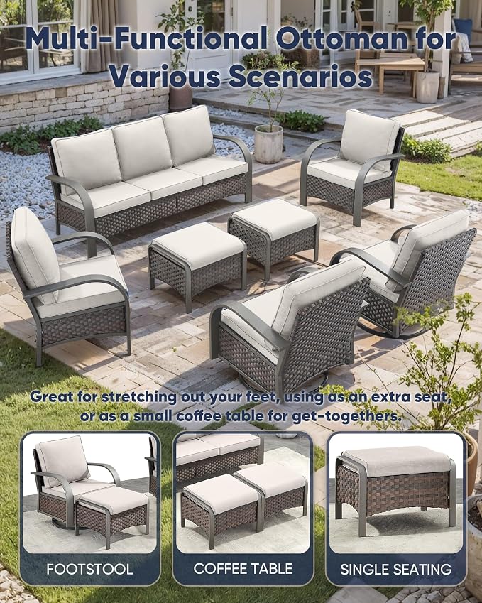 HUMMUH 2 Pieces Outdoor Wicker Ottomans-Outdoor Patio Ottoman - Image 5