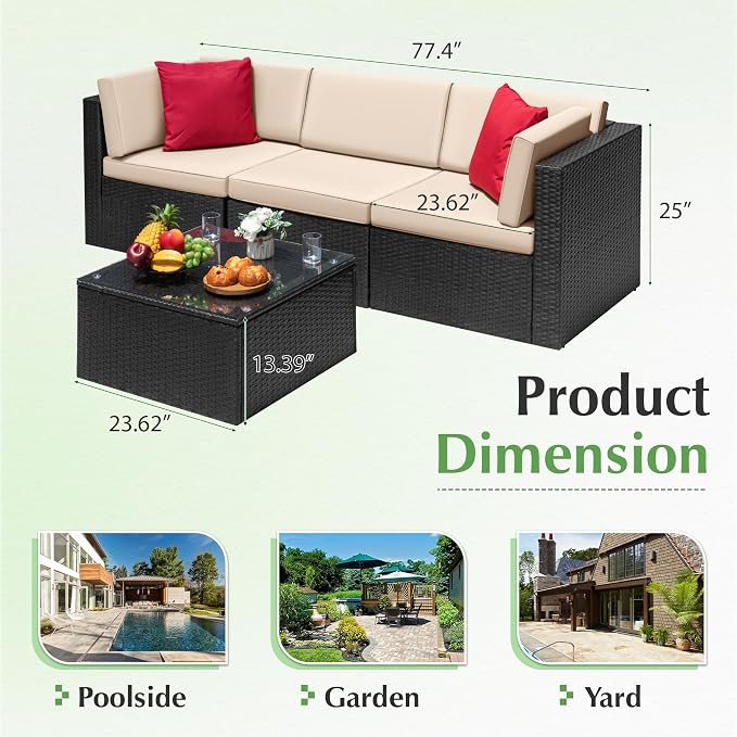 Devoko 4 Pieces Patio Furniture Sets All-Weather Outdoor Sectional Sofa Manual - Image 4