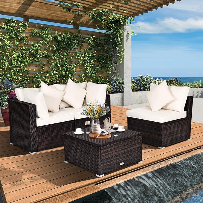 Tangkula 4 PCS Patio Rattan Sofa Set, Outdoor Wicker Sectional Furniture Set - Image 2
