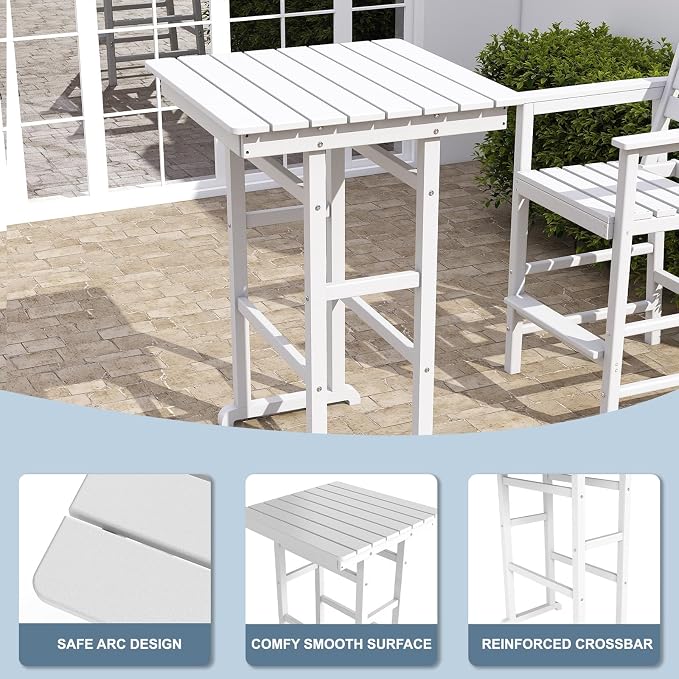 3-Piece Adirondack Bar Table and Chair Set, HDPE All-Weather Bar Height Chairs - Image 5