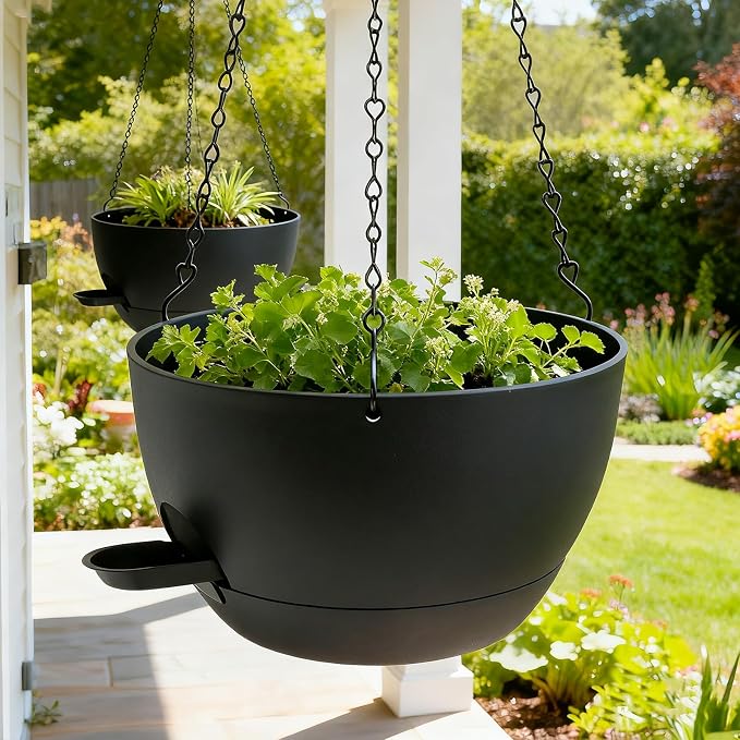 WOUSIWER Self Watering Hanging Planters, 2 Pack 10'' Plastic Pots - Image 2