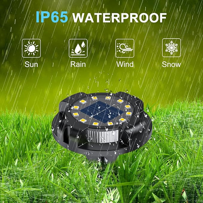Solar Pathway Lights Outdoor 12 Packs, Bright White 16 LEDs Solar Ground Lights - Image 4