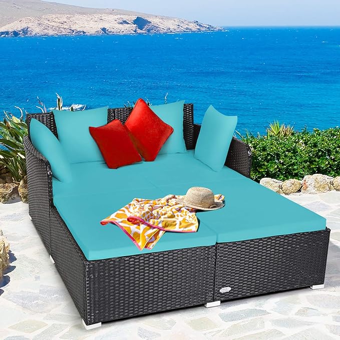 Tangkula Outdoor Rattan Daybed, Sunbed Wicker Furniture w/Spacious Seat - Image 4