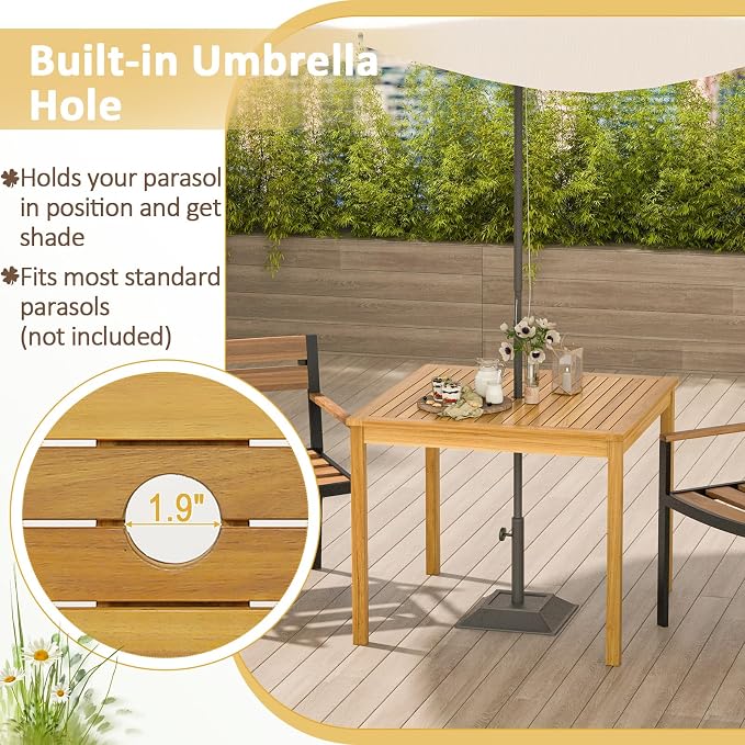Tangkula 36" Square Outdoor Dining Table, Acacia Wood 4-Person Patio Dining - Image 6