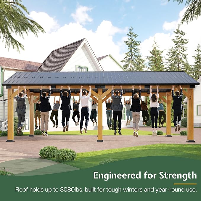 Jocisland 12x24x9.5 FT Cedar Wood Hardtop Carport - Image 4