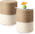 Barydat 2 Pcs 15'' Ottoman Pouf Natural Seagrass Braided Poof Hand Weaving by home