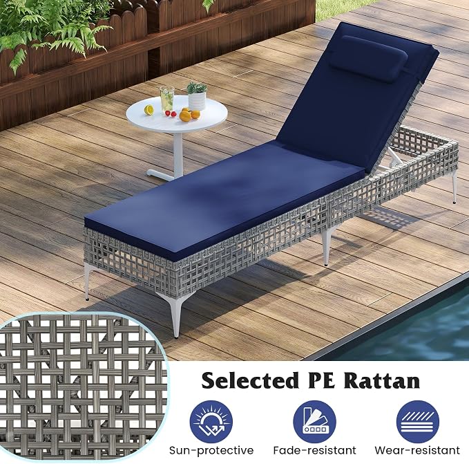 Tangkula Patio Chaise Lounge Chair, PE Wicker Reclining Sun Lounger - Image 7
