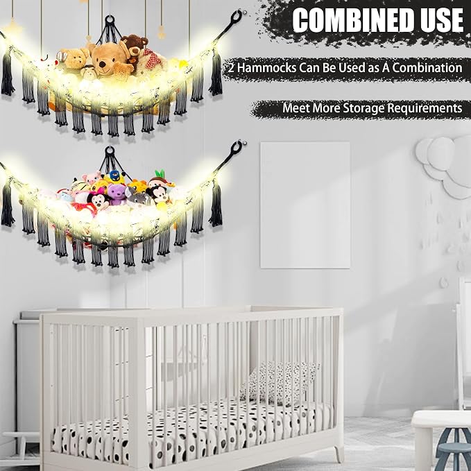 Stuffed Animal Hammock with LED Light, Large Stuffed Animals Storage Corner - Image 8