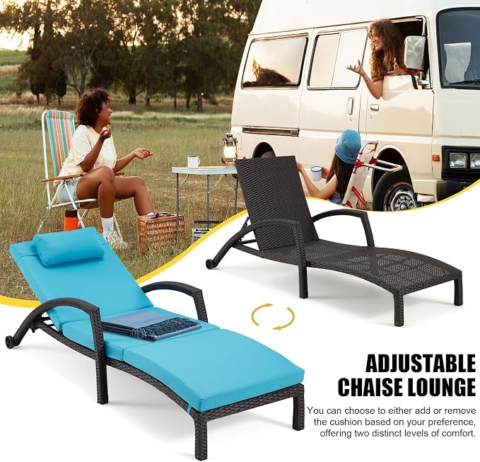 HOMREST Outside Chaise Lounge Chairs Set of 2, Adjustable 5 Position Outdoor PE - Image 6