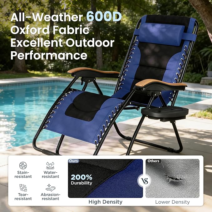 PHI VILLA XXL Oversized Padded Zero Gravity Chair Set of 2, Foldable Patio - Image 6