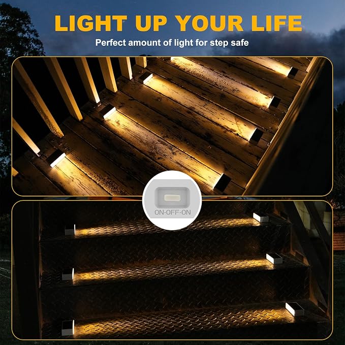 T-SUN Solar Step Light 3000K Solar Stair Lights Outdoor Waterproof LED Step - Image 2