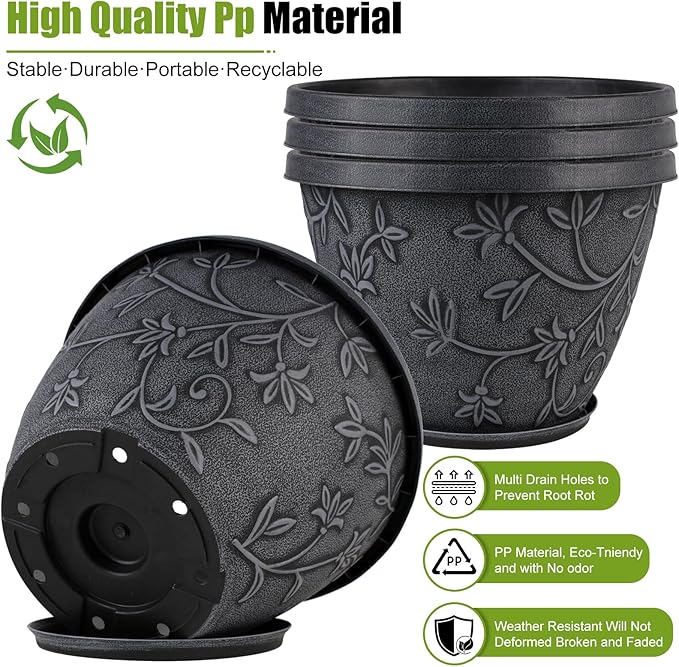 4 Pack 12 Inch Large Flower Pots - Image 6
