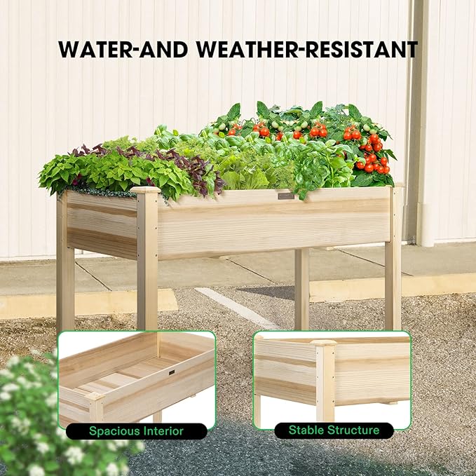 VIVOSUN Elevated Wooden Raised Garden Bed, Outdoor Wood Planter Box w Bed Liner - Image 5