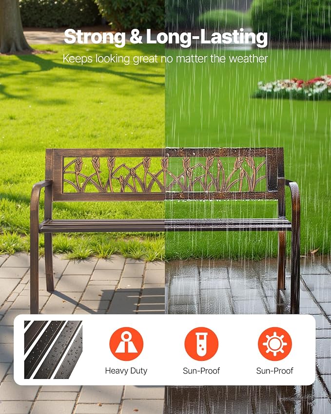 VEVOR Outdoor Bench, 50 inch, Carbon Steel Metal Frame - Image 4