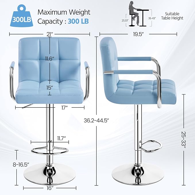 Yaheetech Bar Stools Set of 2, PU Leather Adjustable Swivel Barstools, - Image 3