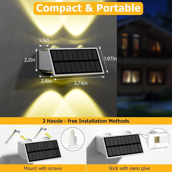 Solar Fence Lights Outdoor, 6 Pack Waterproof LED Warm & Cool White RGB Wall - Image 4
