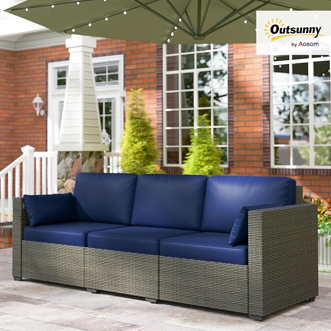 Outsunny Patio Couch PE Wicker Deep Seating Outdoor Sofa - Image 2
