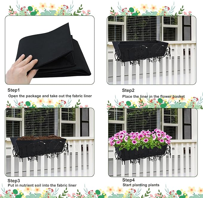 4PCS 24Inch Rectangle Window Box Liner Felt Planter Basket Liner Insert Black - Image 5
