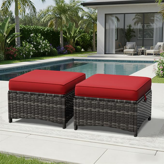 Joyside Outdoor Ottoman Set of 2, Patio Large Ottoman Foot Rest - Image 7