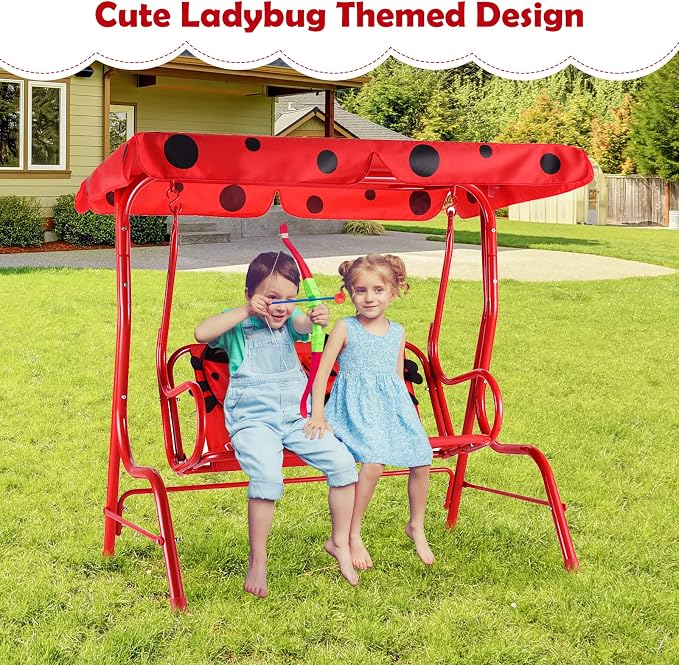 HONEY JOY Kids Patio Swing, 2-Seater Outdoor Porch Swing Lounge Chair, - Image 7