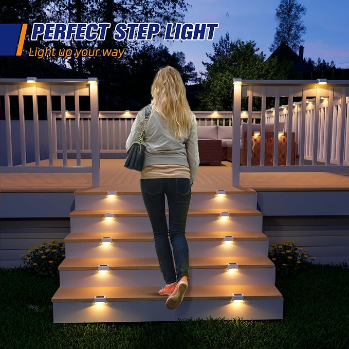 APONUO Solar Deck Lights 24 Pcs, Outdoor Waterproof Led Solar Fence Lamp - Image 3