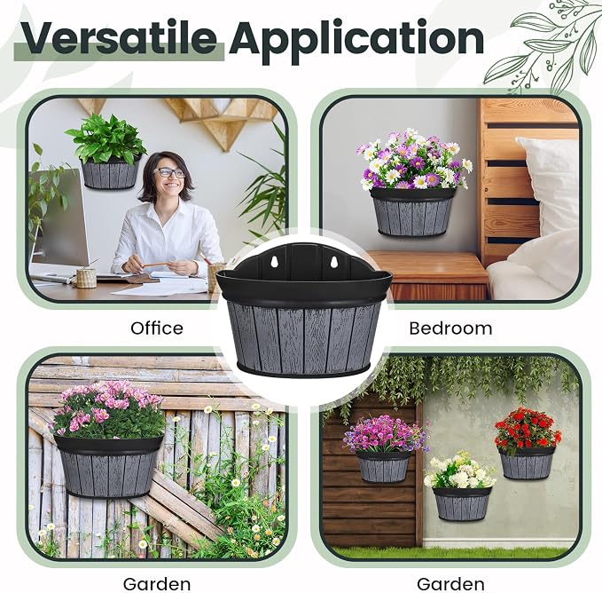 Layhit 6 Pcs Wall Hanging Planters Outdoor Pot Planter Wine Barrel Planter - Image 3