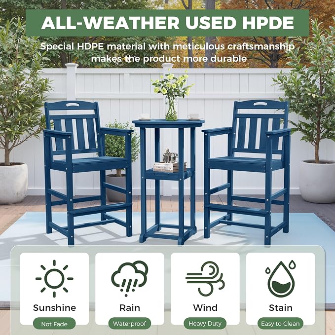 Outdoor Bistro Bar Set, Patio High Top Table and Bar Height Tall Adirondack - Image 3