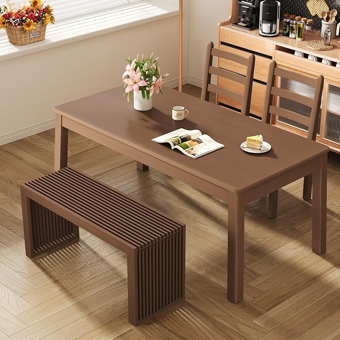 Bamboo Dining Bench, 35 inch Farmhouse Decor Indoor Kitchen Table Bench - Image 4