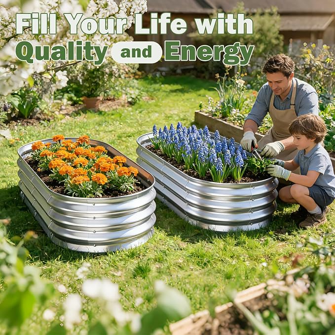 Galvanized Raised Garden Bed Outdoor, Easy Assemble Small Oval Plant Container - Image 7