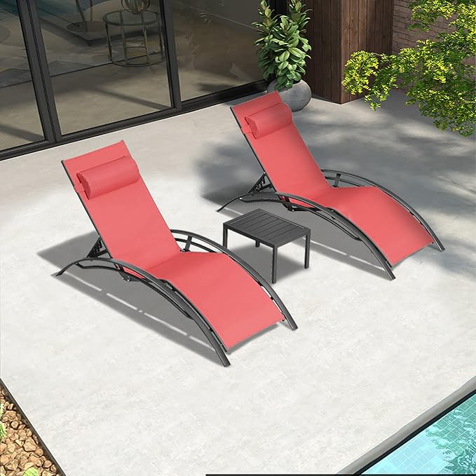 PURPLE LEAF Patio Chaise Lounge Set Outdoor Lounge Chair Beach Pool Sunbathing - Image 3