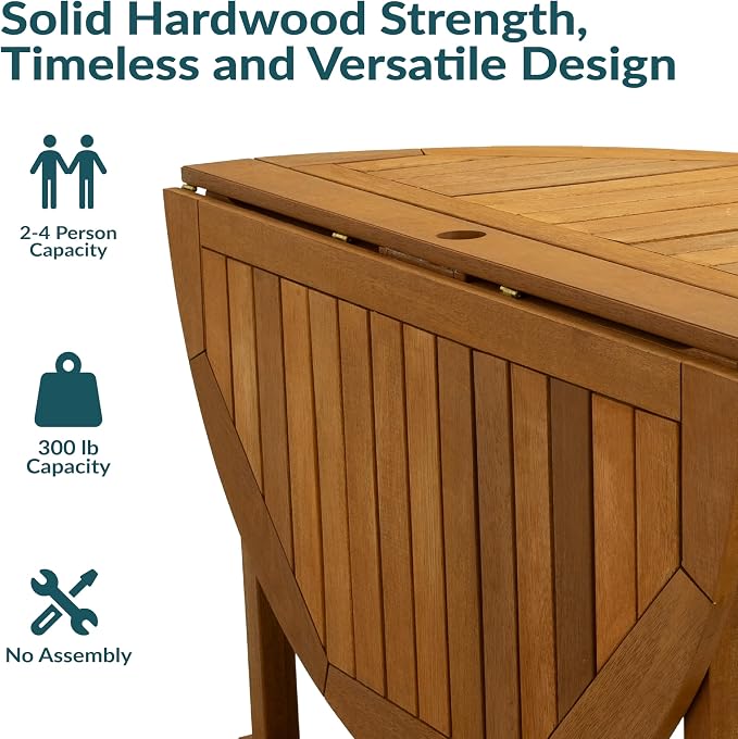 Sunnydaze Malaysian Hardwood Folding Gateleg Patio Dining Table - Image 4